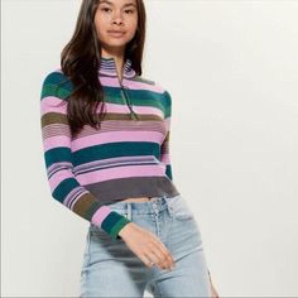 Free people rip tide purple stripe mock neck sweater